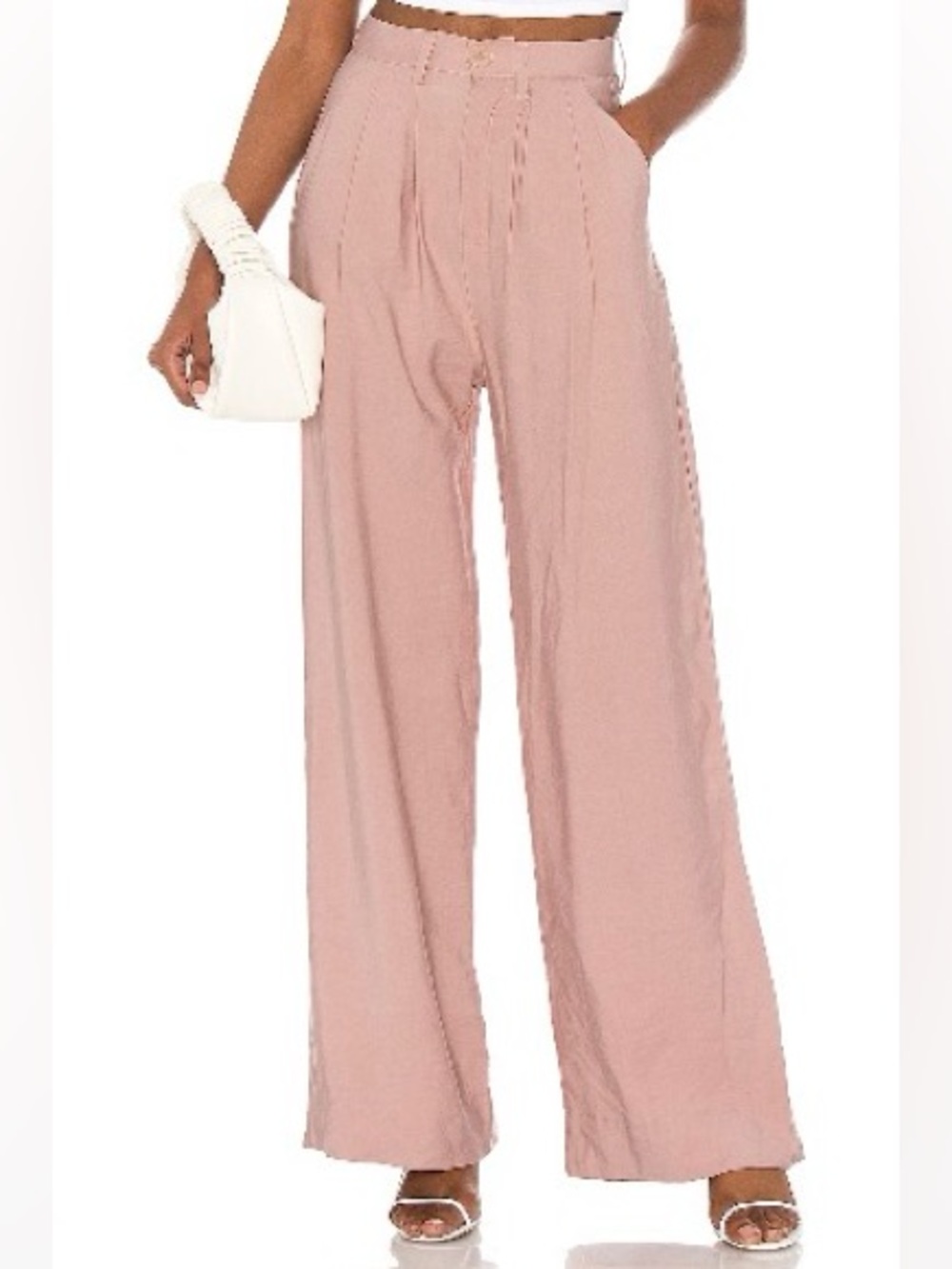 NONchalant Fabi High-Waist Wide Leg Trousers pants in rose / blush pink revolve